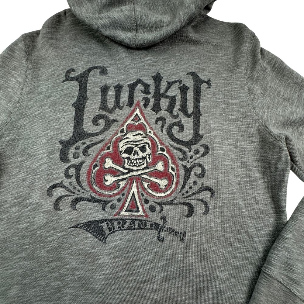 Lucky Brand Distressed Spade Pirate Crossbones Logo Full Zip Hoodie Men's Size M